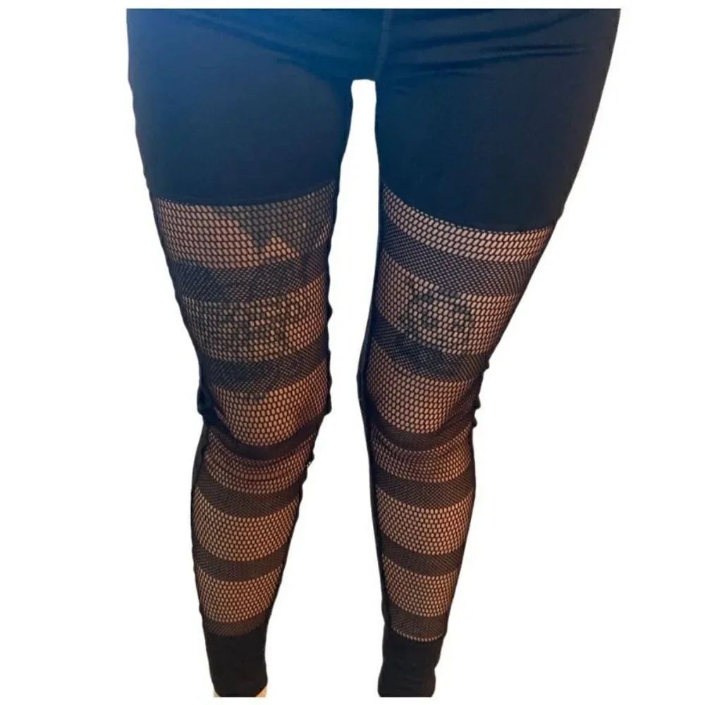 Nwot High Waisted Fishnet Leggings With Pockets Sexy Athletic Sporty Lounge Ever